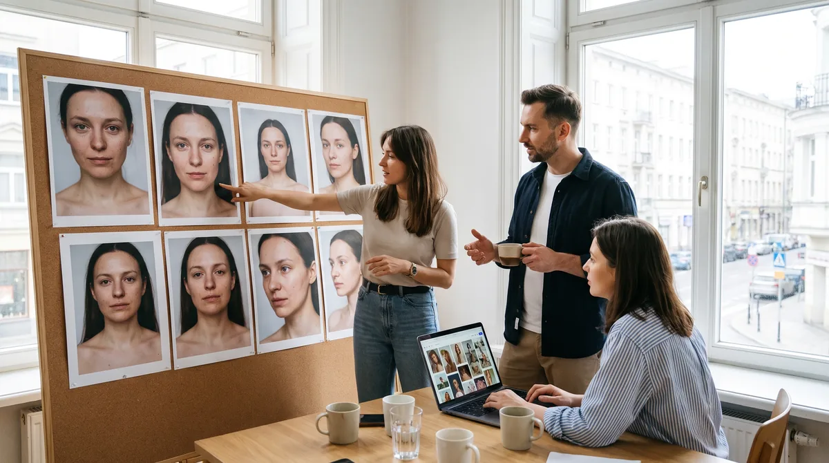 Zespół marketingu marki wybiera twarz kampanii ze zdjęć próbnych